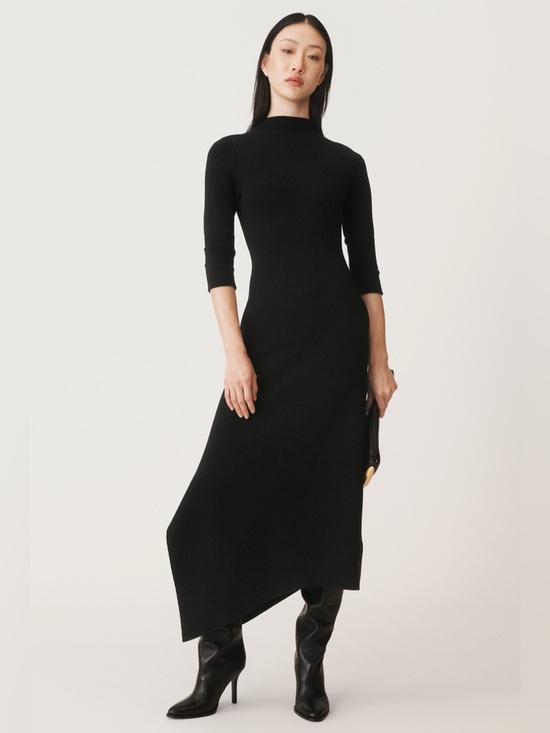 Zara Dresses & Skirts - ZARA 50th Womens Asymmetric Knit Dress Black Wool Blend High Collar 2893/085
